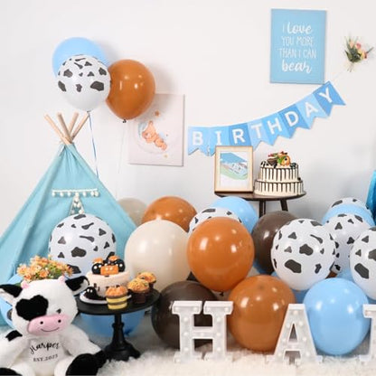 Paready Blue Brown Balloons, 60 Pcs Cow Print for Cowboy Birthday Party - color: Blue Cow