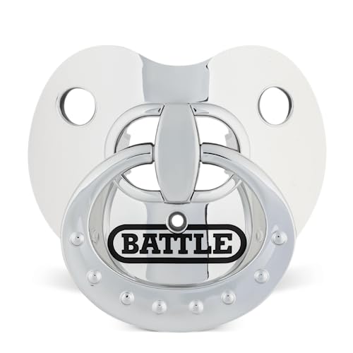 Battle Sports Binky Oxygen Football Mouthguard - Detachable Strap, Maximum Breathability, Works with Braces & No Boiling Required - color: Chrome Silver