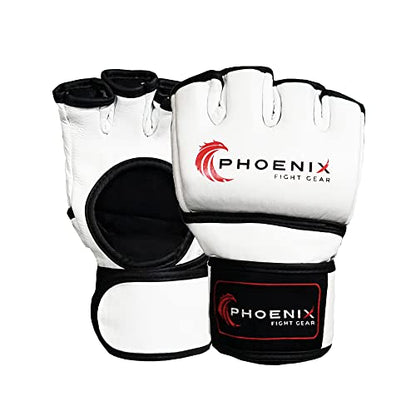 Flight MMA Fight Gloves, Leather Sparring Gloves for MMA & Grappling, Adjustable Wrist Band, Open Palms - color: White, size: X-Large