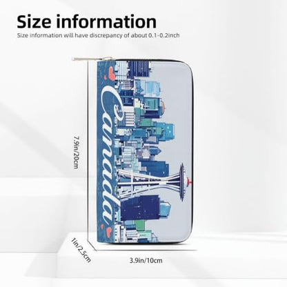 Canadian City Skyline PU Leather Long Wallet for Women Men, Zipper Clutch Wallet RFID Card Holder Organizer - color: Canadian City Skyline