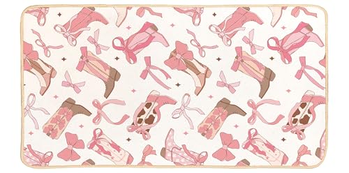 Preppy Pink Western Cowgirl Boots Door Mat for Bedroom Entryway Decor
