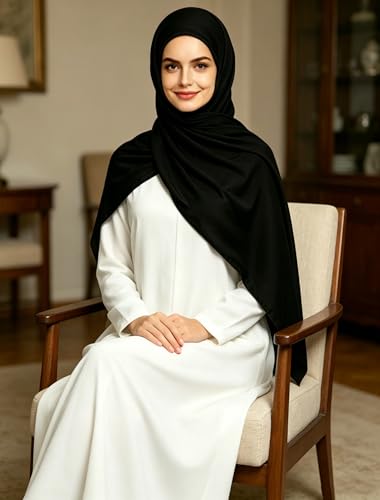 Lina & Lily Non-see-through Premium Jersey Maxi Hijab Head Scarf Wrap for Muslim Women - color: Black