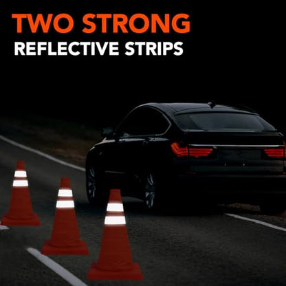 TENKAIWICK 18 Inch 6 Pack Traffic Cones,Collapsible Safety Cones,Multi Purpose Pop-up Cones with Reflective Collar,Orange Cones for Parking lot, Driveway, Driving Training etc - size: 18Inch