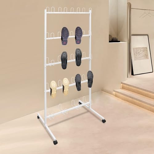 Boxing Gloves Drying Rack with Wheels, 5-Tier Metal Storage Stand Holds 20 Pairs, Freestanding Boxing Glove Organizer for Gym Home Training Room, White