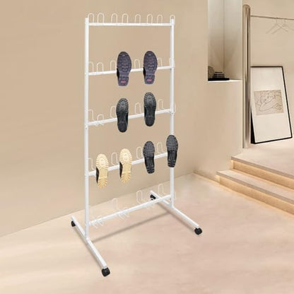 Boxing Gloves Drying Rack with Wheels, 5-Tier Metal Storage Stand Holds 20 Pairs, Freestanding Boxing Glove Organizer for Gym Home Training Room, White
