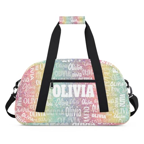 Custom Name Sports Duffel Bag for Kids Girls, Personalized Gym Sport Duffel Cheerleading Bag Travel Weekender Tote Carry-On Bag, Light Colorful Glitters - color: Color29