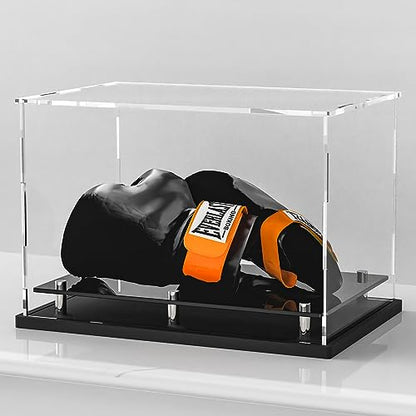 Clear Boxing Glove Display Case,Self-Assembly Acrylic Baseball Glove Display case for Full Size,Football Glove Display Case Holder Showcase.Baseball Mitt Ball Display Case with Black Base Riser Stand - size: Boxing Glove Display Case