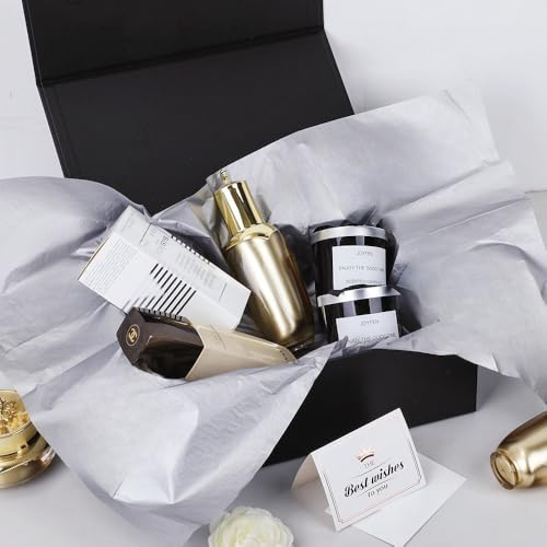 UoeRing 1 Pcs Black Gift Box Large 11.5x8x4 Inch with Magnetic Lid | Collapsible Luxury Present Box,for Birthday,Christmas Holiday Gift Includes Card,Ribbon,Tissue Paper & Shredded Filler - color: 13.5x11.8x4.7 Inch-Black-Pack of 1
