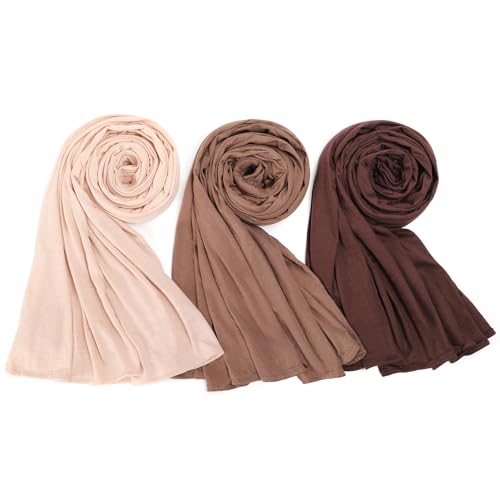 Febfim 3PCS Muslim Women Soft Modal Cotton Premium Jersey Hijab Scarf Wrap Turban - color: Color C
