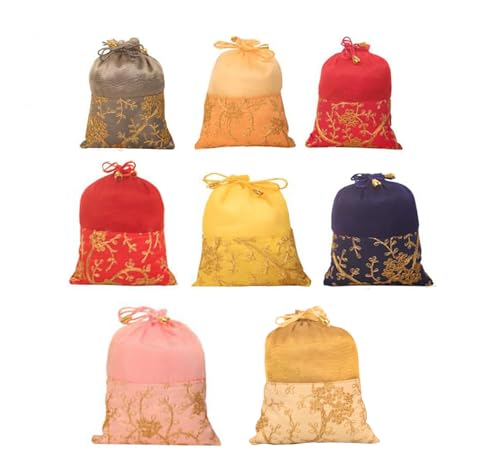 Touchstone Drawstring Bags Traditional Indian Handcrafted Fabric Perfect for Gifts Jewelry Weddings Pouches Purses Potli - color: Embroidered_Multicolor (Pack of 8), size: 9x7 inches