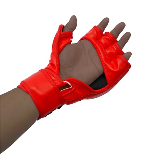 MMA Gloves Men - Open Palm Punching Bag Gloves – Synthetic Leather Martial Arts Boxing Gloves for Men and Women - Workout Gloves for Grappling, Sparring, Muay Thai & Kickboxing - color: Red