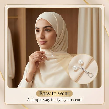 JJUNW 24 Pcs Hijab Clips For Women, Hijab Pins Scarf Clip Pearl Scarf Clips 3 Colors Headscarf Pearl Brooch Pin, Shawl Scarfs Safety Pins Wedding Dress Accessories