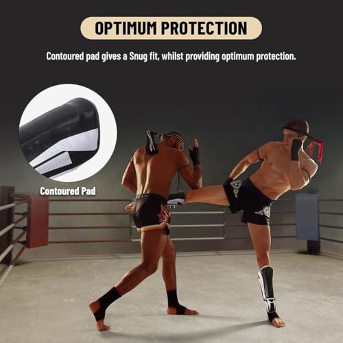 Endless Martial Arts Shin Guards | Material: ‎Faux Leather | Adjustable Thai Leg Guards with Instep Protection for Kickboxing/MMA Training and Sparring - size: Large