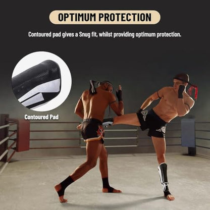 Endless Martial Arts Shin Guards | Material: ‎Faux Leather | Adjustable Thai Leg Guards with Instep Protection for Kickboxing/MMA Training and Sparring - size: Large