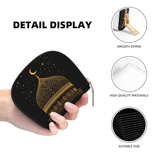 Elegant Islamic Style RFID Blocking Semi Circle Card Holder PU Leather Zipper Wallet Pouch Keychain Bag for Women Men, Slim Small Credit Card Case Organizer with 12 Slots - color: Elegant Islamic Style