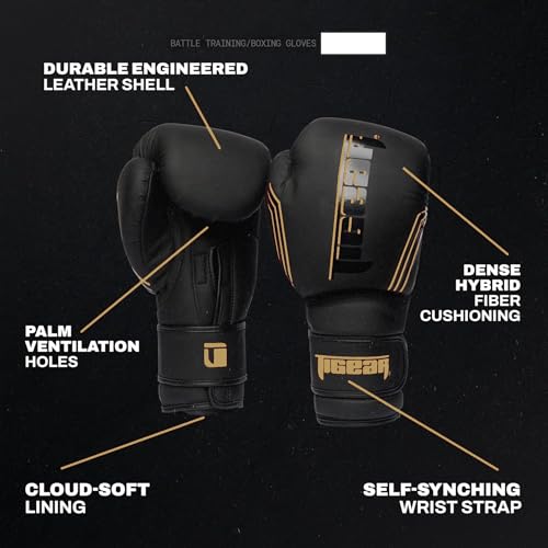 Tigear Surge Pro Boxing Gloves for Men Women & Kids | Engineered Leather Muay Thai Gloves, MMA Gear, Kickboxing Heavy Bag Training and Sparring - color: Black/Gold, size: 16 oz