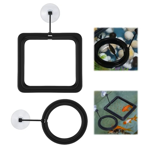 2PCS Small Fish Feeding Ring, Square and Round Mini Aquarium Feeder with Strong Suction Cup Floating Fish Feeder Ring for Betta Goldfish Guppy (Black) - color: Black