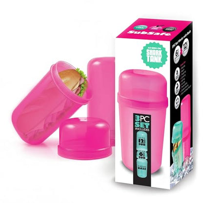SubSafe 3-Piece Sub Sandwich Container, Hot Pink - As Seen on Shark Tank - Waterproof, Crushproof, BPA-Free Food Storage that Floats - Fits 6 & 12 in Subs - Great for Travel, Beach, Camping - color: Hot Pink 3 piece