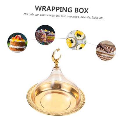 TIDTALEO 1 Set Dessert Plate eid Ramadan Food Tray Ramadan Food Plate Cake Serving Platter Snack Holder Cake Stand with Dome Serving Tray appertizer Salad Bowl with Cover Zinc Alloy