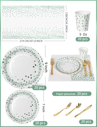 Nkaiso 141Pcs Green Dot Paper Plates and Napkins Party Supplies-20 Guests - color: Green