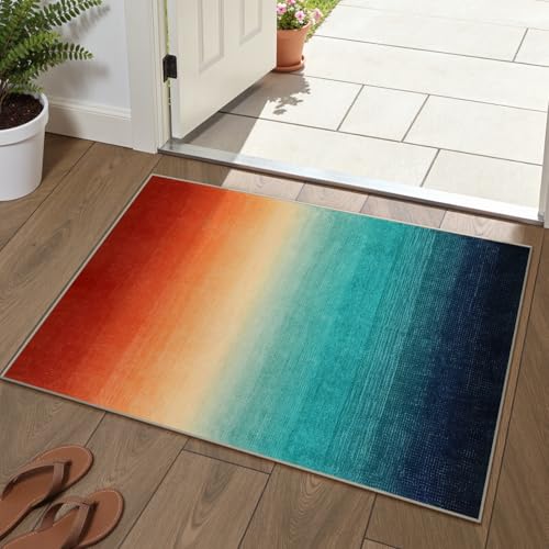 Wonnitar Colorful Small Christmas Rug, Washable 2x3 Rainbow Bathroom Rugs, Modern Ombre Kitchen Sink Accent Mat, Non-Slip Gradient Indoor Floor Carpet for Bath Entryway Front Door (Colorful, 2'x3') - color: Colorful, size: 2' x 3' (Rectangular)