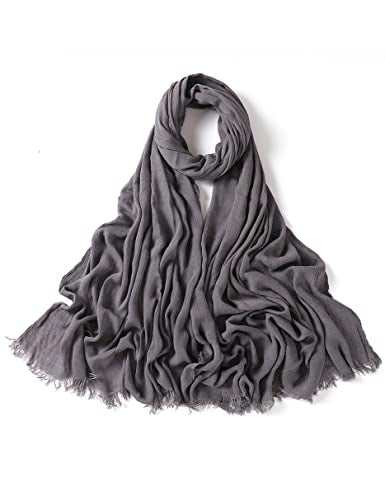 Txameru Hijab Scarf for Women - Muslim Rayon Crinkle With Fringe Edge - color: Smokey Gray