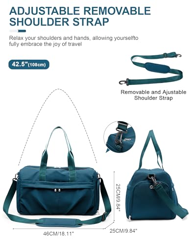 Gym Bag for Women Men, Sport Duffel Bag with Toiletry Bag & Shoe Compartment,Waterproof Travel Weekender Overnight Carry on Bag for Yoga with Trolley Sleeve, Peacock Blue Set - color: A4-Peacock Blue Set