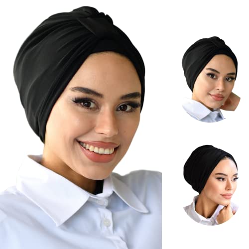 Para Life Turban With Band - Women's Hijab & Hair Wraps - Instant Hijab Cap - color: Black