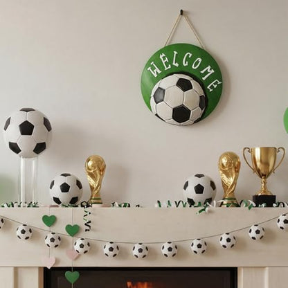 Smile Soccer Welcome Wooden Round Door Hanger, Green Field & Soccer Ball Front Door Sign for Sports Fans & Home Decor - style: Soccer Welcome