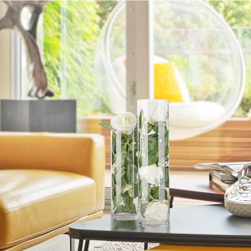 WGVI Quality Thick Weighted Clear Cylinder Glass Vases, 4" W x 12" H, Flower Arrangement Floating Candle Holders Wedding Centerpieces Terrarium Planter Floral Countertop Storage Container, 1 Piece - size: 4"x12"H