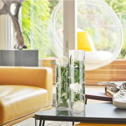 WGVI Quality Thick Weighted Clear Cylinder Glass Vases, 4" W x 12" H, Flower Arrangement Floating Candle Holders Wedding Centerpieces Terrarium Planter Floral Countertop Storage Container, 1 Piece - size: 4"x12"H