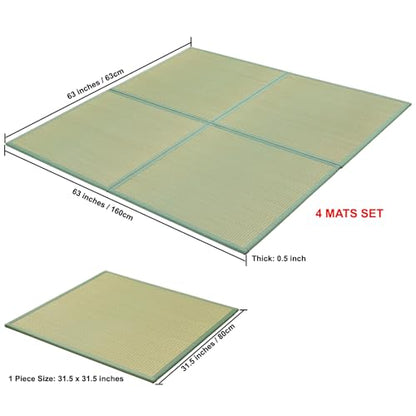 Japanese Rush Grass Tatami Mat Rug, 31.5"x31.5"x0.5",9pc,Fold DIY | Japanese Portable Firm Traditional Foldable with Non-Slip Design, Floor Padding for Crawling and Yoga, Relaxing, Meditation