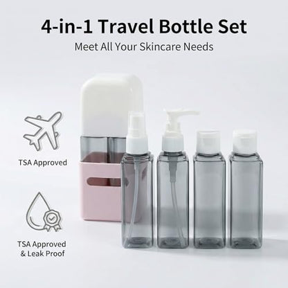 4 in 1 Travel Dispenser Bottle Refillable 4 in 1 Travel Dispenser 60ml Travel Bottles Leakproof Travel Size Containers for Toiletries Shampoo Lotion Pink - color: Pink