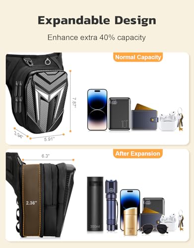 Thigh Bag with Leg Strap, Drop Leg Bag for Women Men, Water-Resistant Motorcycle Leg Bag, Sturdy EVA Drop Leg Pouch, Expandable Storage Tactical Hip Bag for Cycling Hiking Climbing Fishing