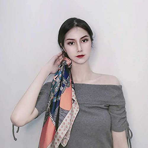 FONYVE Silk Feeling Scarf Medium Square Satin Head Scarf for Women 27.5 × 27.5 inches - color: 01 Beige Edge