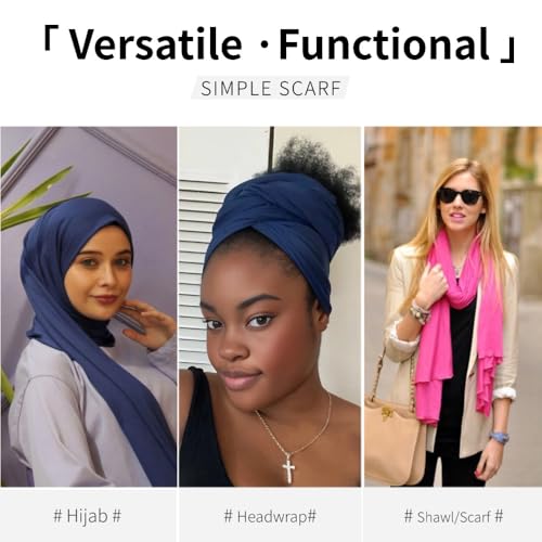 Muslin Hijab Scarf for Women Long Headscarves Solid Head Wraps Soft Pashminas Shawls - color: Navy Blue Muslim Hijab Scarf