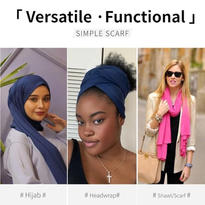 Muslin Hijab Scarf for Women Long Headscarves Solid Head Wraps Soft Pashminas Shawls - color: Navy Blue Muslim Hijab Scarf