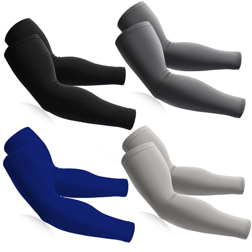BHYTAKI Cooling Compression Arm Sleeves for Men Women,UPF50 UV Sun Protection Sleeves for Work Sport Tattoo Cover Up - color: 1 Black+1 Dark Gray+1 Light Gray+1 Navy Blue