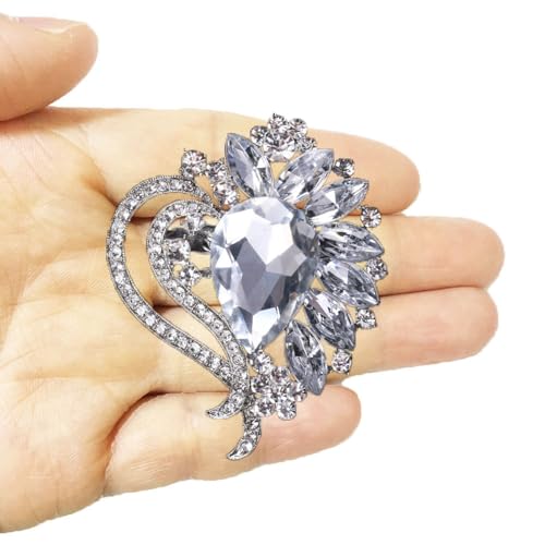 Ezing 4 Pieces Lot Large Big Silver Gold Plated Assorted Crystal Rhinestones Brooch Pins Set - color: C