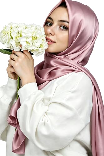 Lina & Lily Luxury Satin Hijab Head Scarf Shawl Wrap for Muslim Women Extra Long - color: Dusty Rose