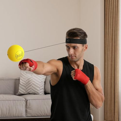 Boxing Ball - Funny Head-Mounted Adjustable Gear, Gym Punch Reflex Trainer with Comfortable Headband, Fight Speed Equipment, Striking Reflexes Device, Equipment for Men Women - color: Yellow