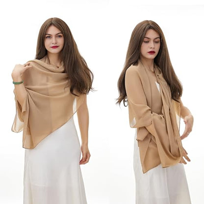 YOUR SMILE for Women Lightweight Breathable Solid Color Soft Chiffon Long Fashion Scarves Sun-proof Shawls Wrap - color: Brown