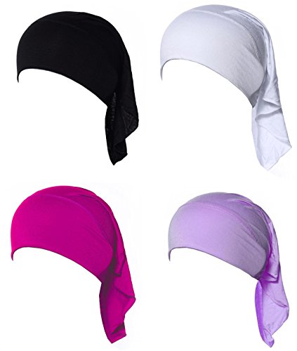 4 X Womens Muslim Mini Inner Hijab Caps Underscarf - color: B+w+rose+lavender
