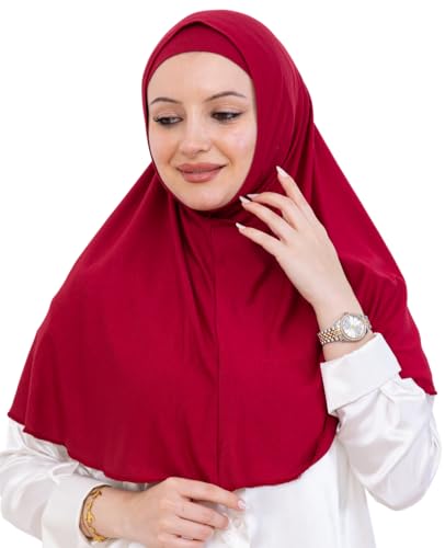 Prien Instant Hijab For Women, Muslim Long Scarf, Undercap Turban Set, Turkish Islamic Clothing, Prayer Clothes For Abaya - color: Burgundy