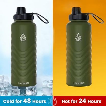 32oz Stainless Steel Insulated Water Bottle, 48H Ice Cold & 24H Hot, Leak-Proof Wide Mouth Lids (Straw & Spout), BPA-Free Bottles, Mens Water Bottle for Gym, Hiking, Travel - Green - color: Green, size: 32 Ounces