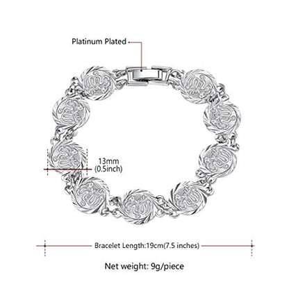 U7 Allah Necklace for Women/Men, 18K Gold Plated Square/Oval/Coin/Heart/Crescent Moon Islamic Pendant Necklace Muslim Jewelry with Chain - color: 06.Coin Bracelet Platinum