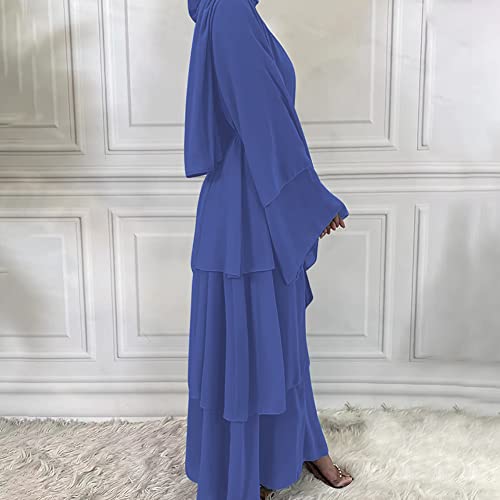Muslim Abaya Dress for Women - Long Sleeve Islamic Dubai Abaya Cardigan Robe - Middle East Prayer Dress with Hijab - color: #A: Dark Blue, size: XX-Large