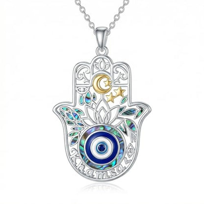 PROESS 925 Sterling Silver Hamsa/Allah Necklace Evil Eye Amulet Jewelry Gifts for Men Women - style: Hamsa Moon Star