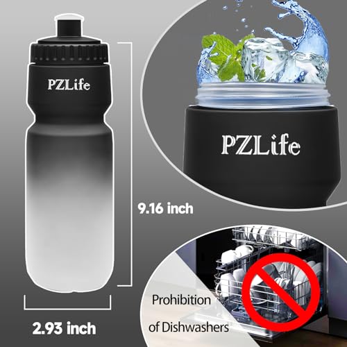 24oz Bike Water Bottle, Cycling Squeeze Water Bottle Leak Proof BPA Free with Capacity Scale w/Pull Top Lid, Reusable, for Bicycle,Gym, School - color: Black