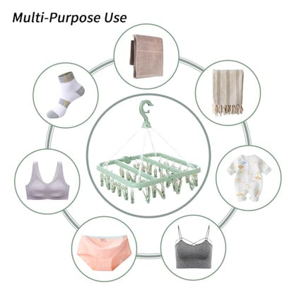Laundry Drying Rack with 32 Clips, Foldable, Light Green - color: Light Green